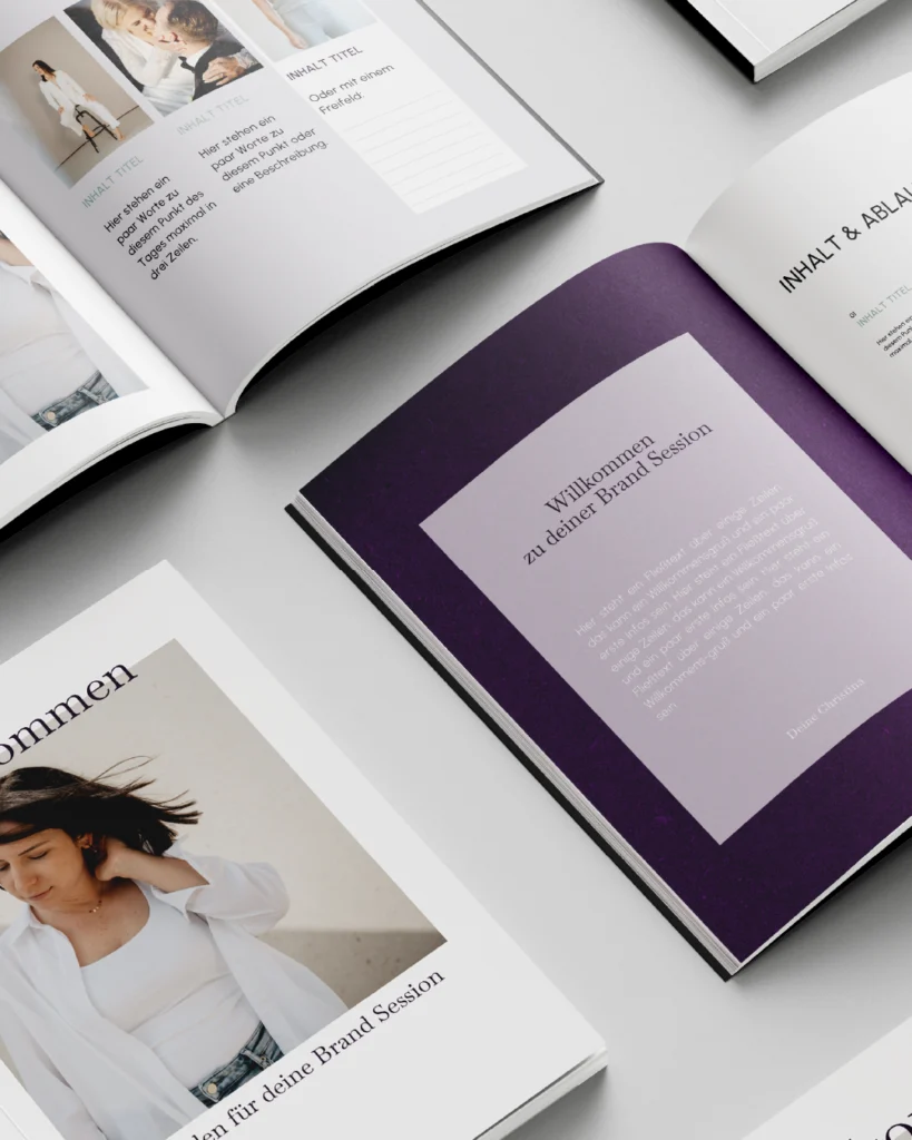 Ansicht eines digitalen Workbooks zur Vorbereitung auf ein Fotoshooting im Rahmen des Brand Designs für die Personal Brand Fotografin Christina Hohner